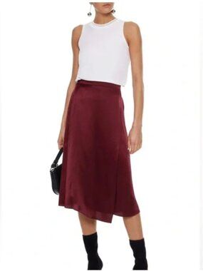 Vince Red Merlot 100% Silk Midi Slip Skirt XS